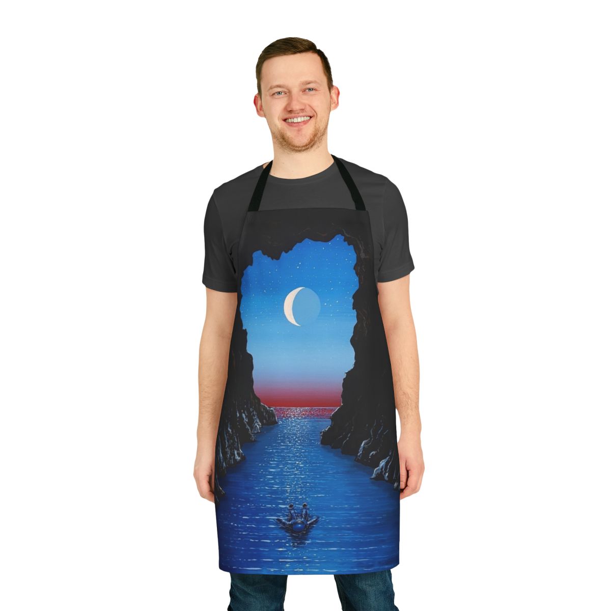 Surreal night drift apron with flooko space, astronaut, and trippy design