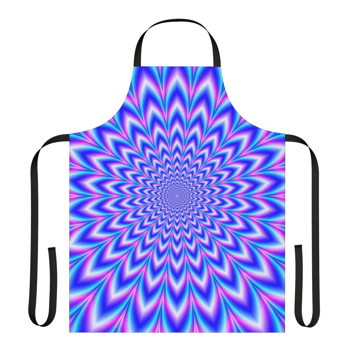 Psychedelic apron with a mesmerizing blue and pink pattern that creates an optical illusion effect