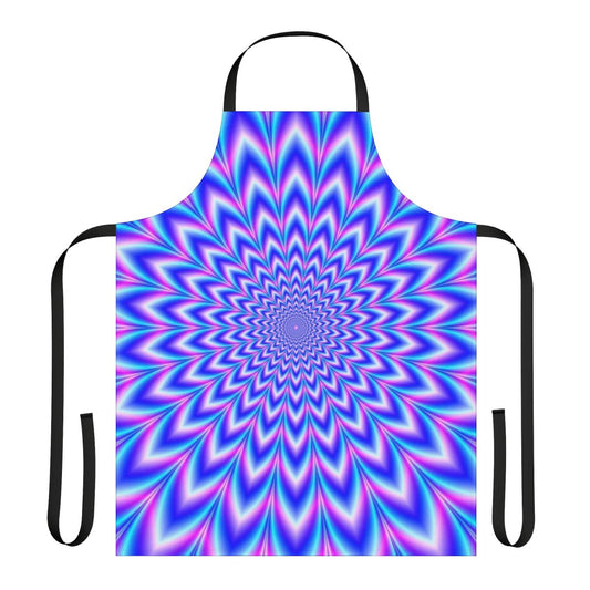 Psychedelic apron with a mesmerizing blue and pink pattern that creates an optical illusion effect
