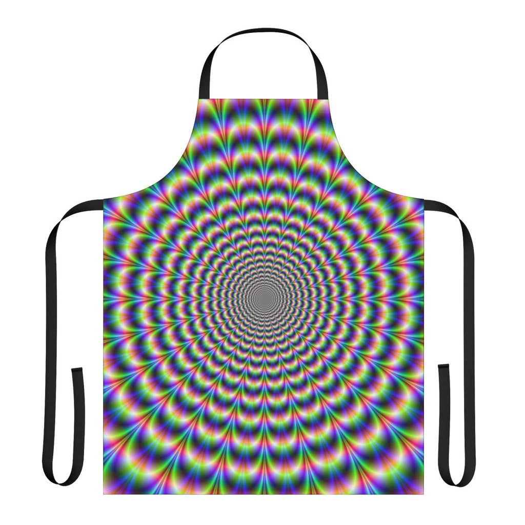 Colorful abstract apron with psychedelic, kaleidoscope-like optical illusion pattern