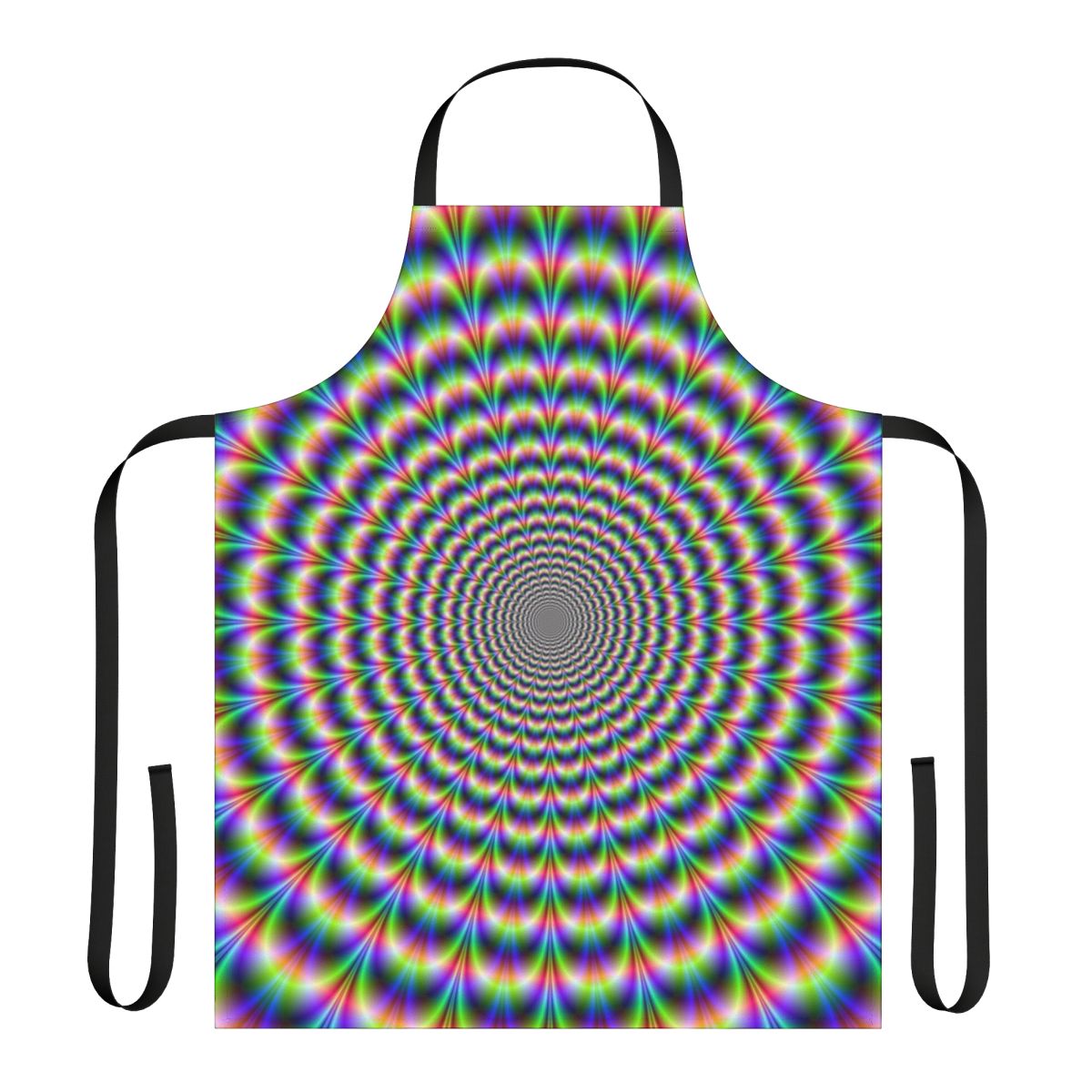Colorful abstract apron with psychedelic, kaleidoscope-like optical illusion pattern