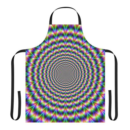 Colorful abstract apron with psychedelic, kaleidoscope-like optical illusion pattern