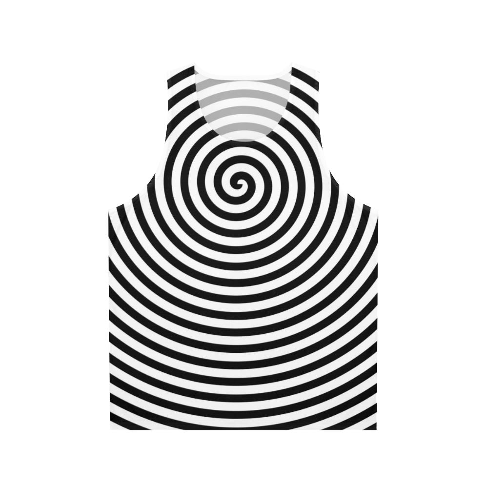 Unisex tank top with psychedelic black and white spiral design