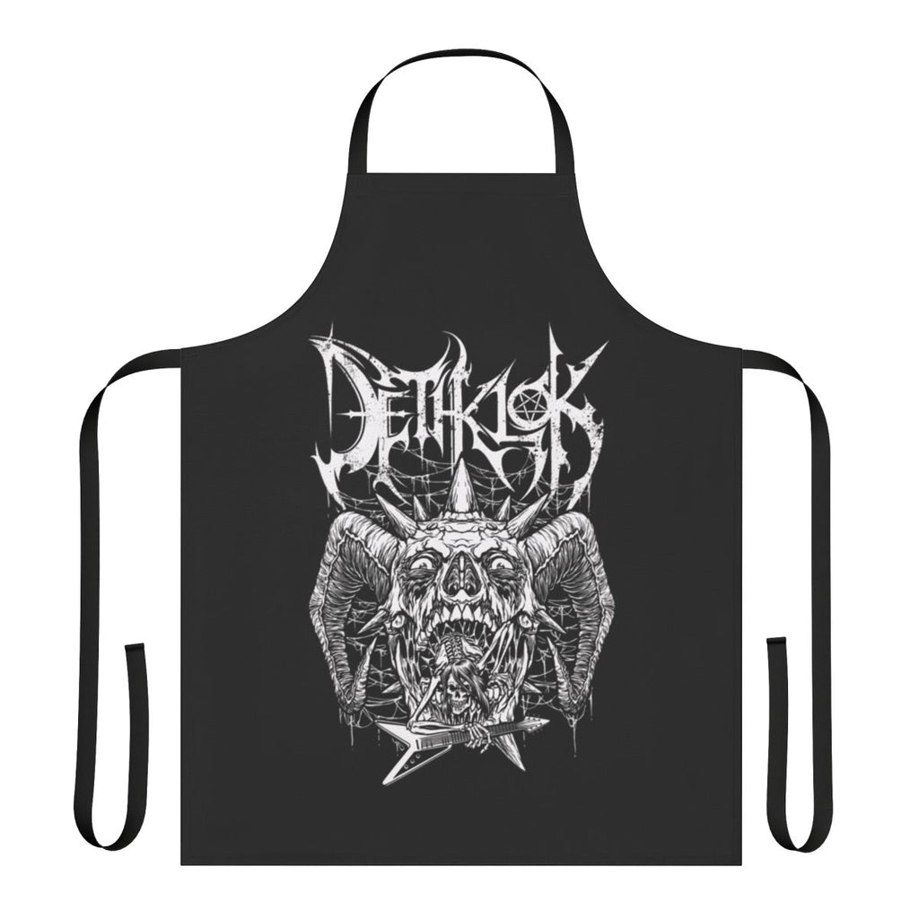 Metal band inspired apron featuring a cartoon design
