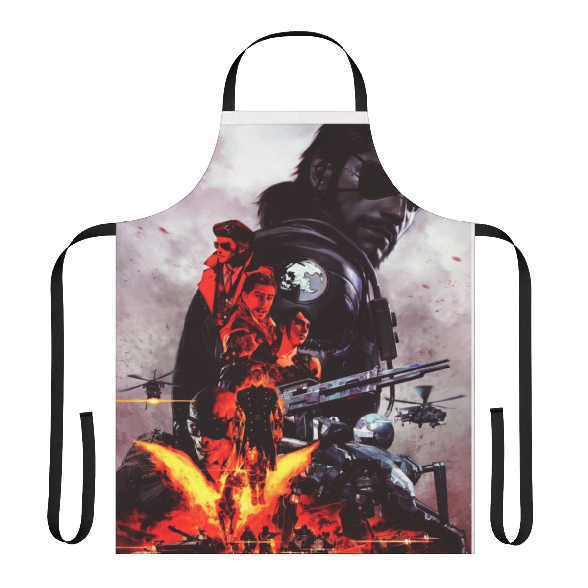 Metal Gear inspired apron with iconic characters and imagery from the popular video game franchise