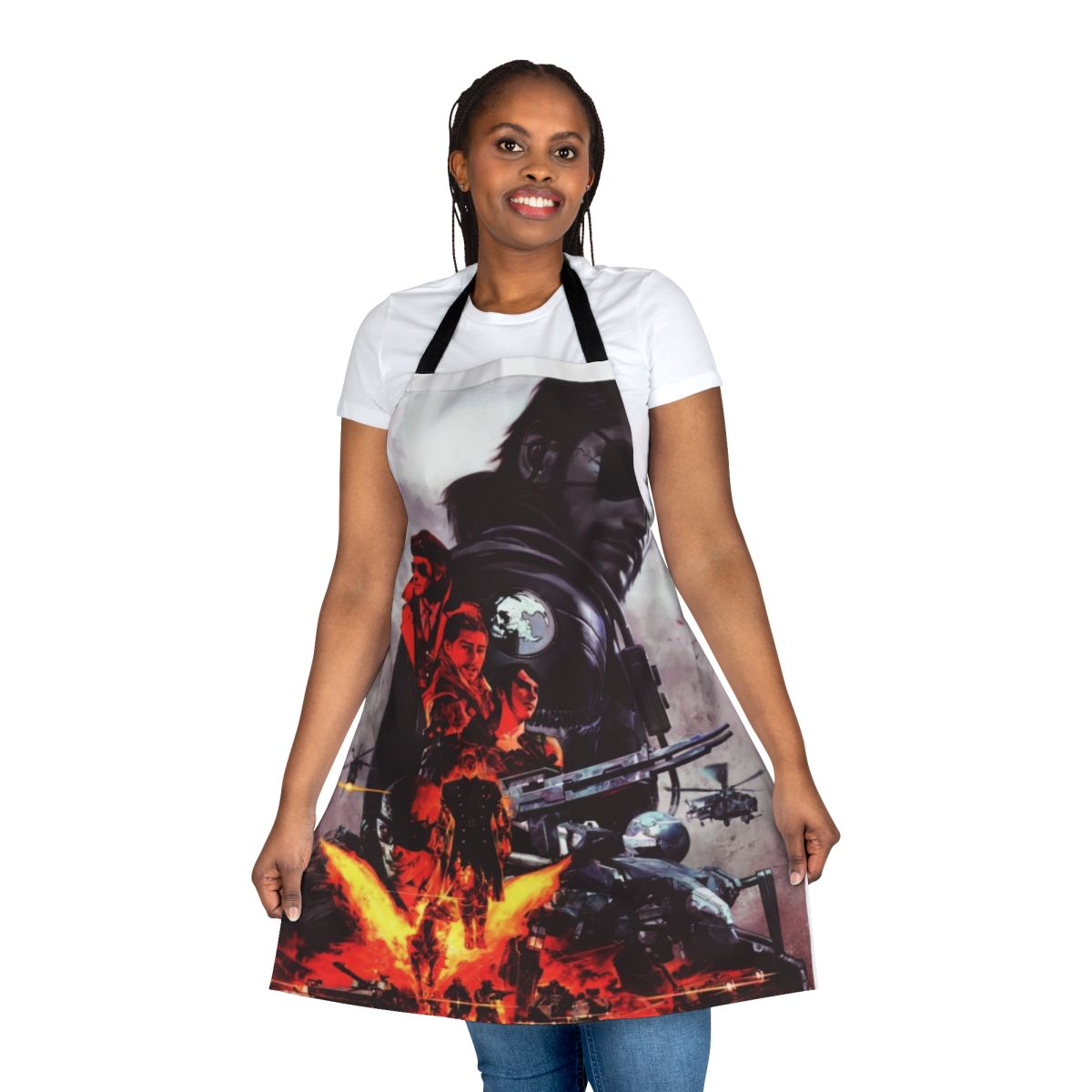 Metal Gear inspired apron with iconic characters and imagery from the popular video game franchise