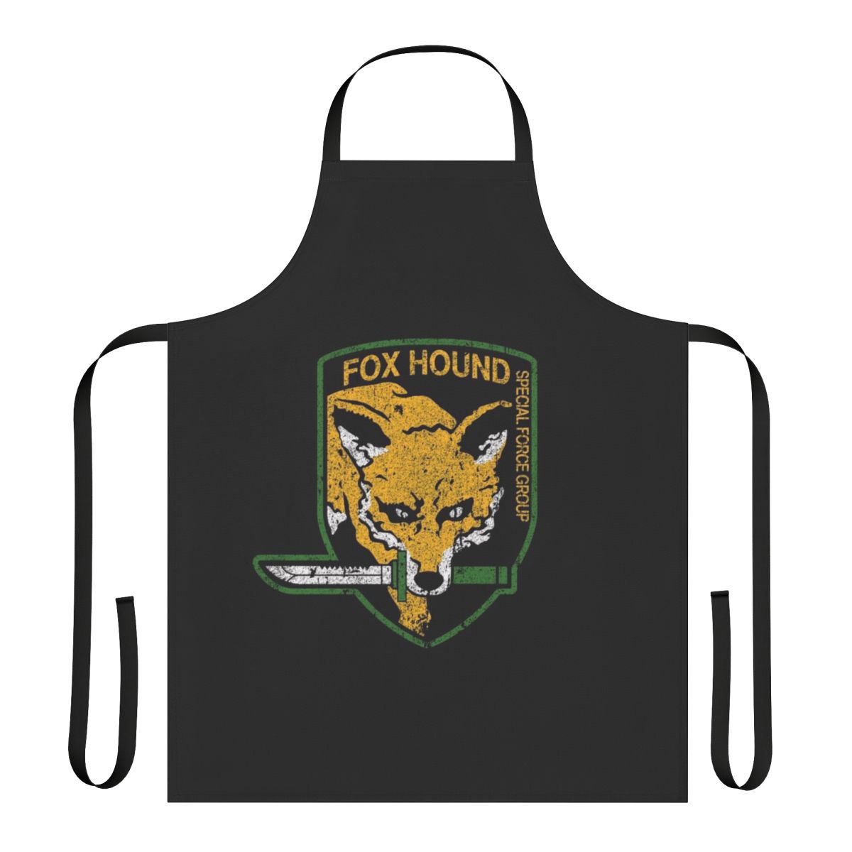 A high-quality apron featuring the iconic Foxhound logo and military-inspired design, perfect for fans of the Metal Gear video game franchise.