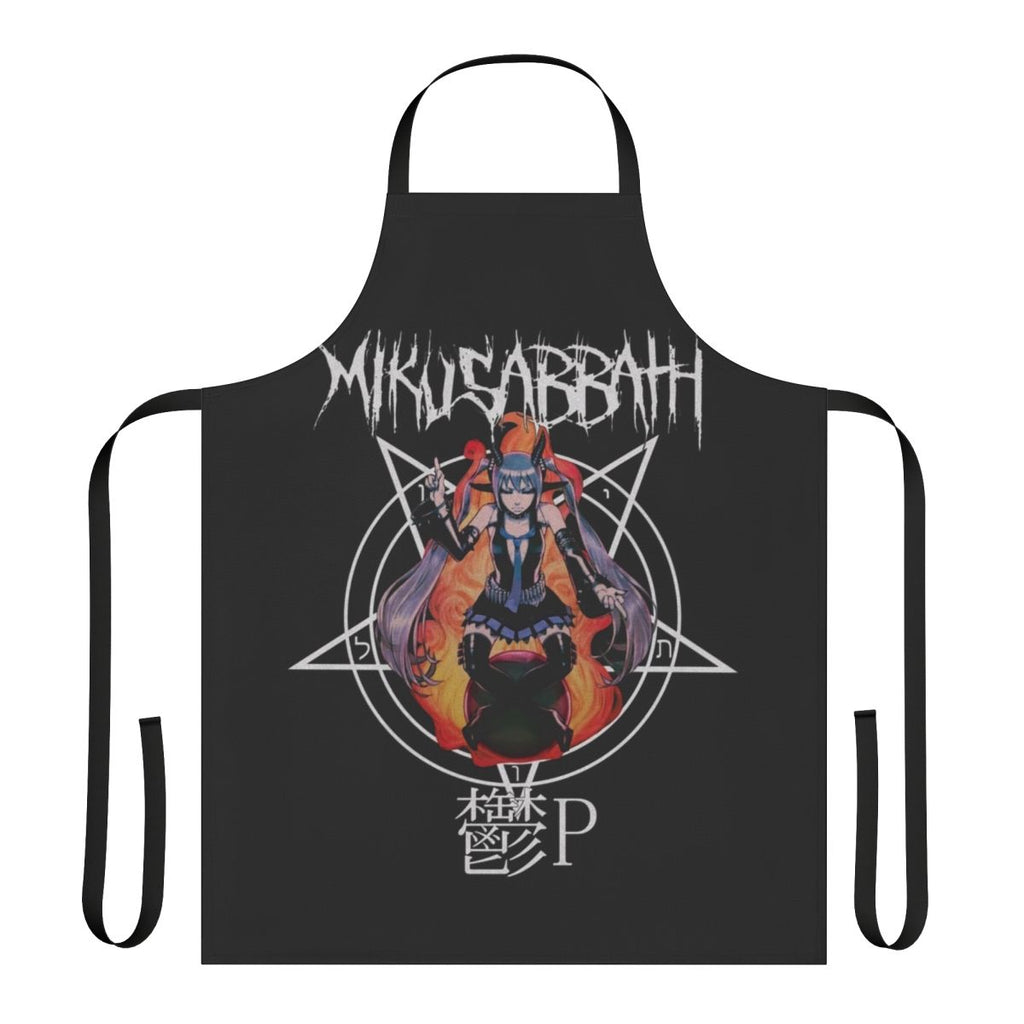 Miku-inspired metal apron with occult and Japanese music imagery