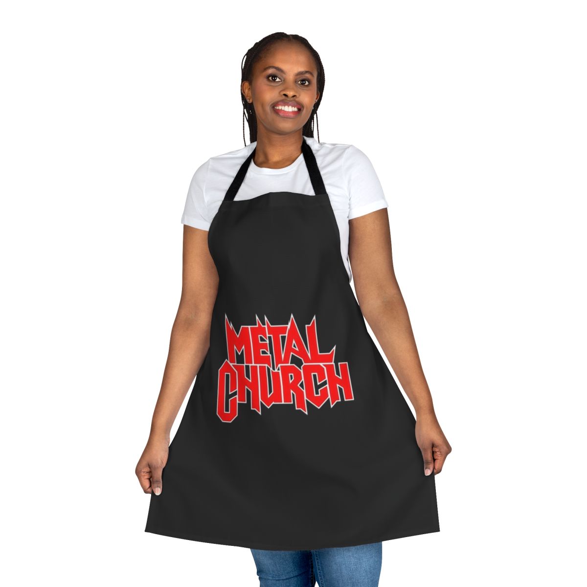 Metalchurch-inspired apron with heavy metal band logo