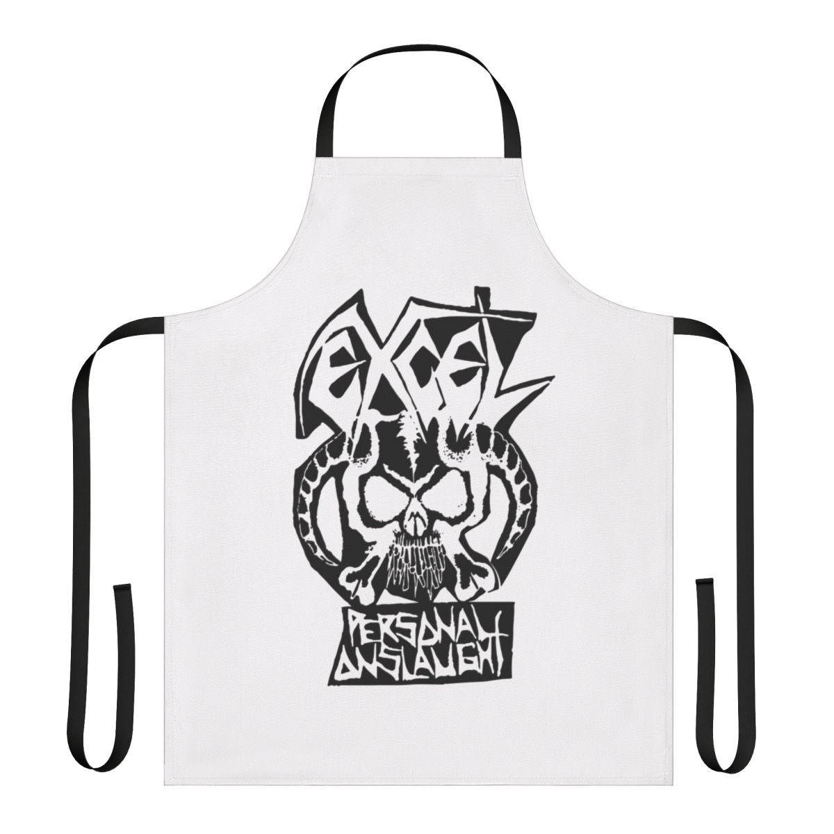 Thrash metal band apron featuring the Excel logo