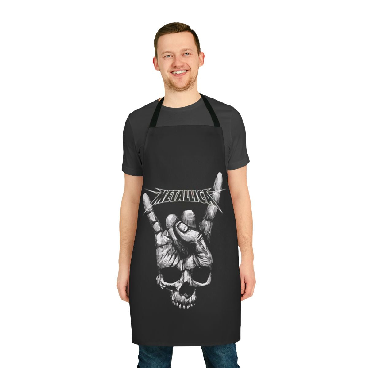 Metalica inspired graphic design printed on a durable kitchen apron