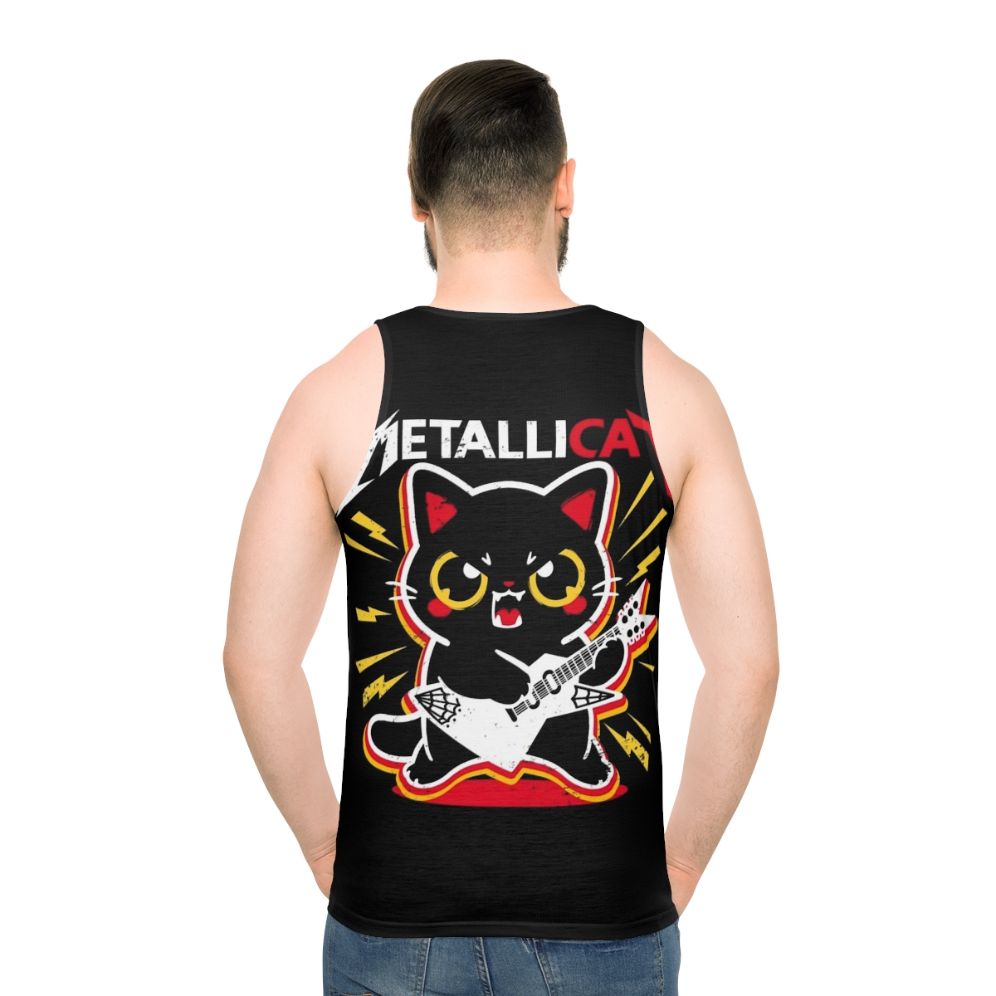 Metallic metalhead unisex tank top with music and cat pun design