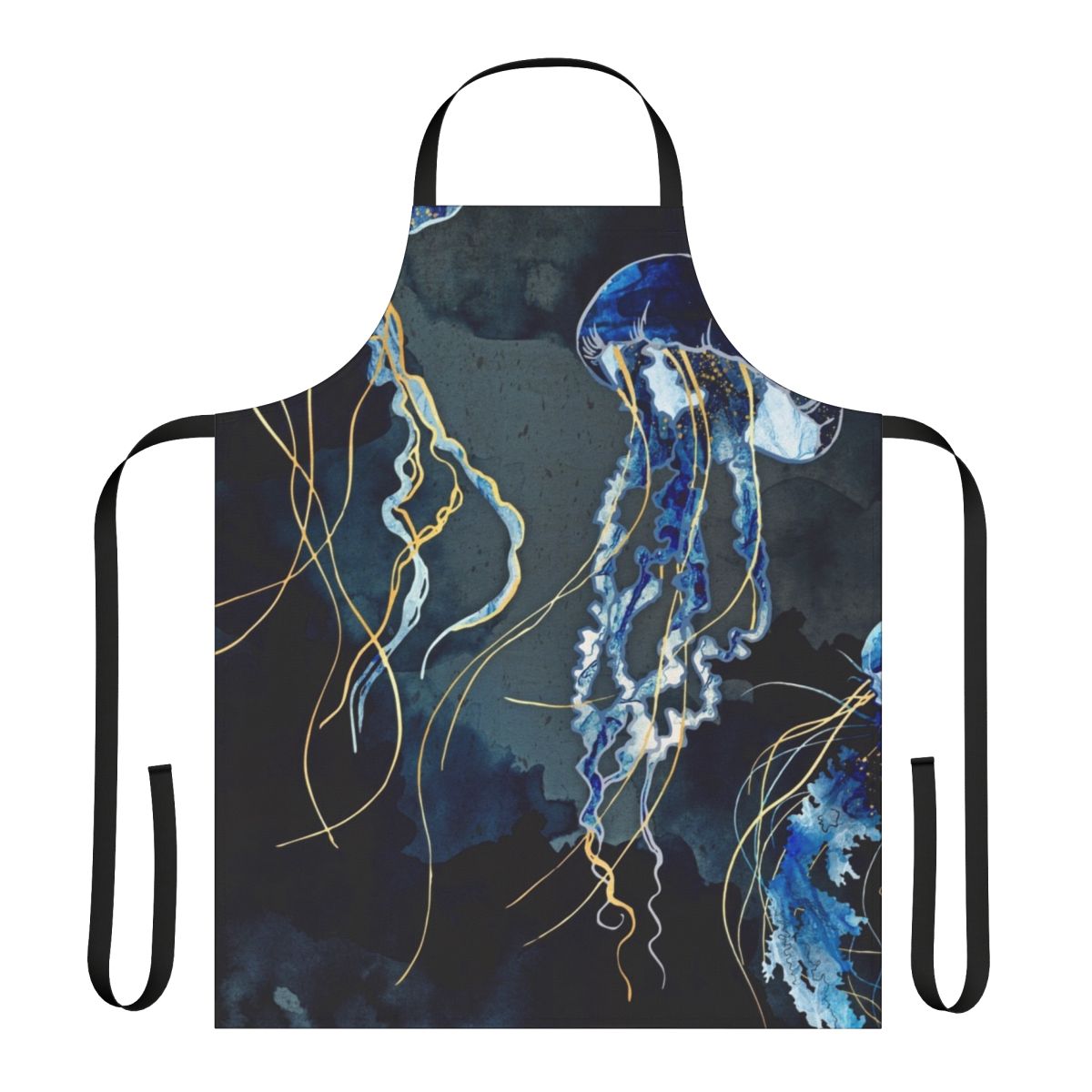 Metallic ocean-themed abstract design on an apron for the kitchen or dining room.