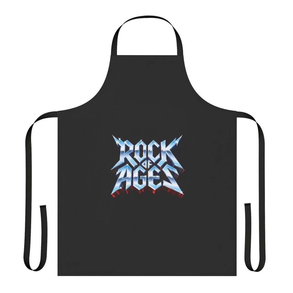A metallic-style apron with a rock 'n' roll design, perfect for music fans.