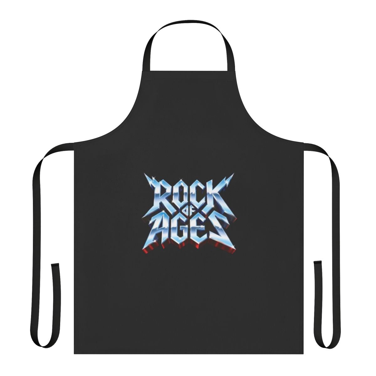 A metallic-style apron with a rock 'n' roll design, perfect for music fans.