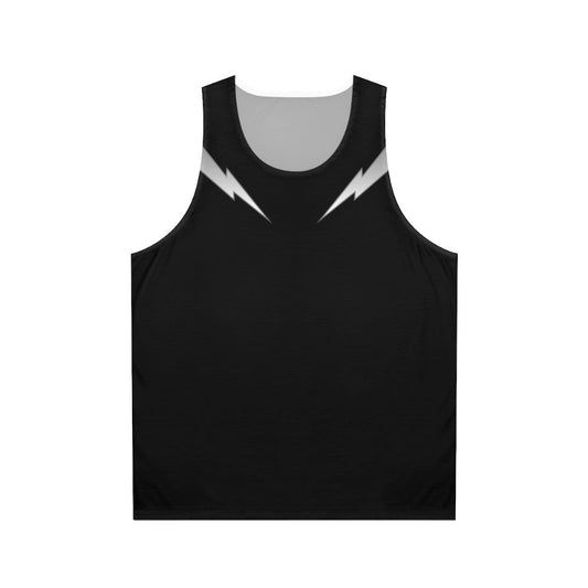 Metallic silver unisex tank top with lightning bolt design