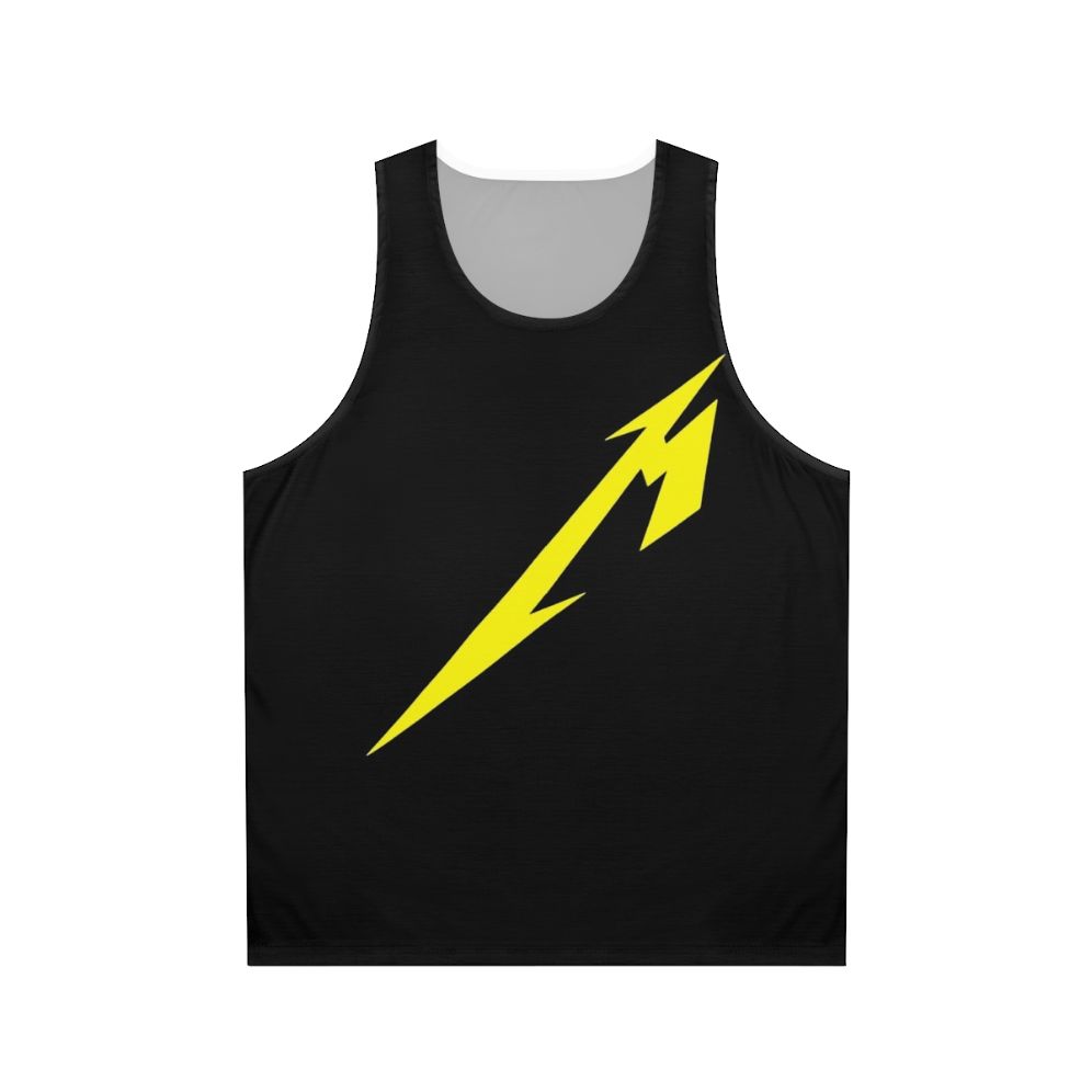 Metallic unisex tank top with bold text