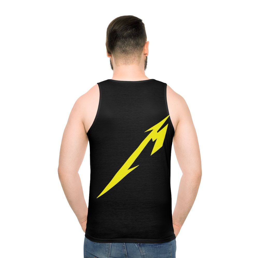 Metallic unisex tank top with bold text