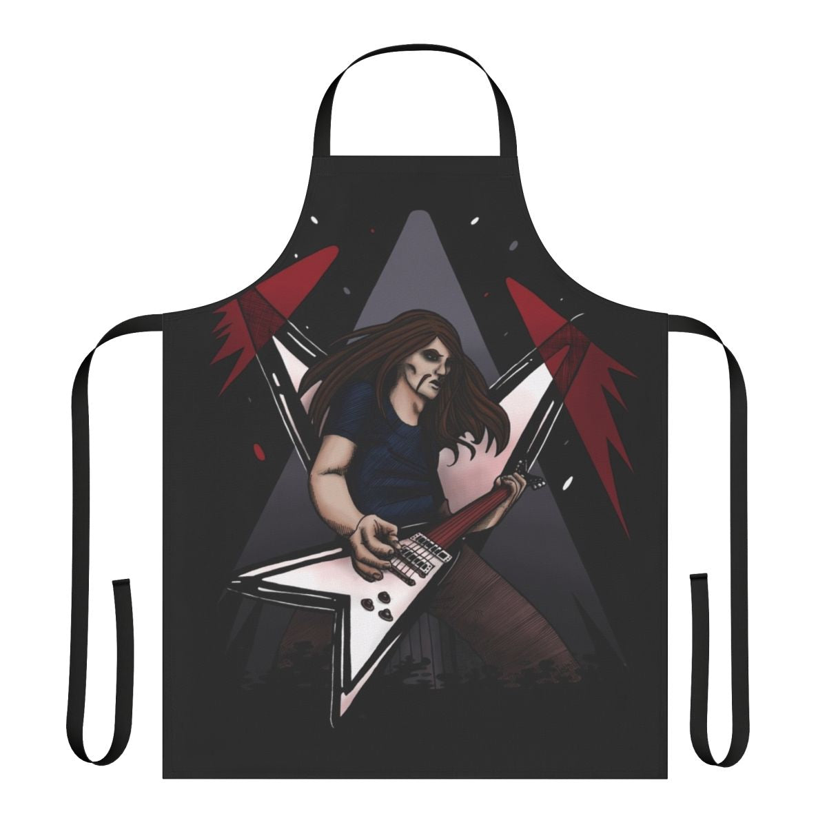 Metalocalypse-inspired apron featuring Toki Wartooth playing guitar on stage