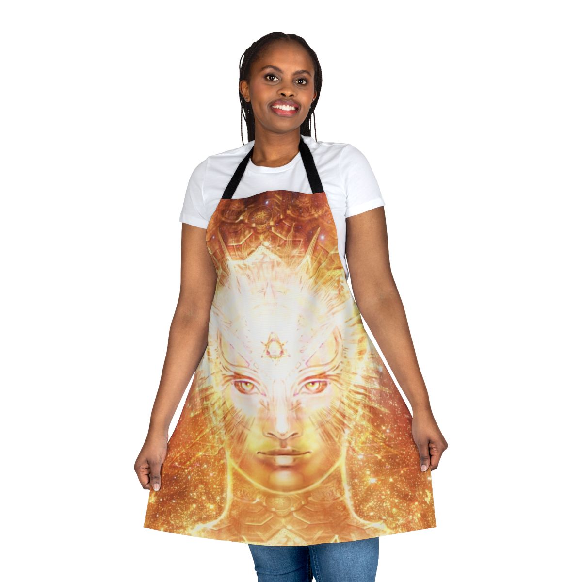 Metatron-inspired apron featuring golden angelic artwork