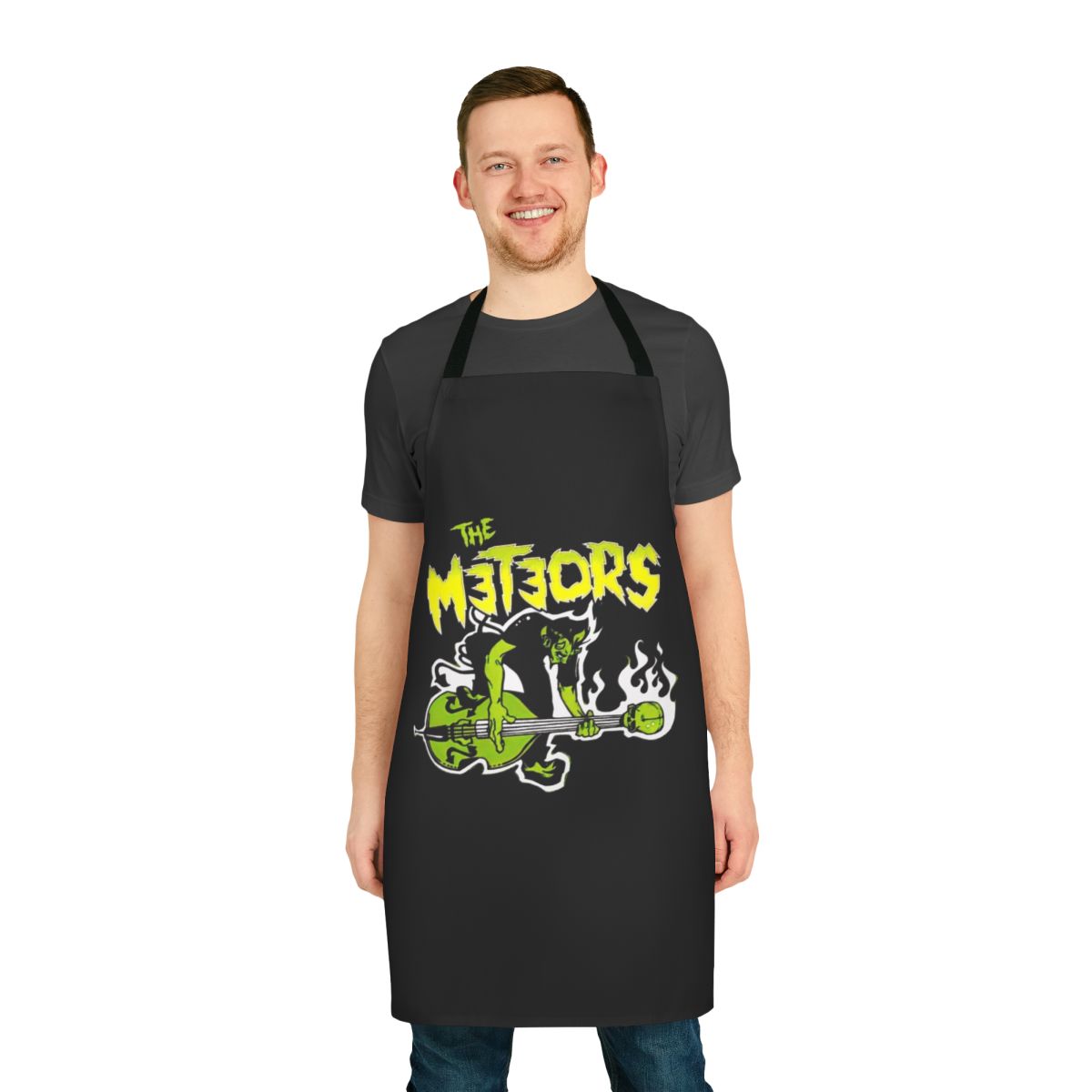 Meteors-inspired retro apron with punk, rockabilly, and psychobilly design elements