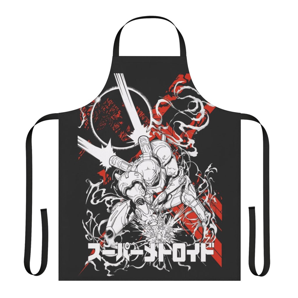 Metroid-themed apron with Samus Aran design, perfect for retro gaming enthusiasts