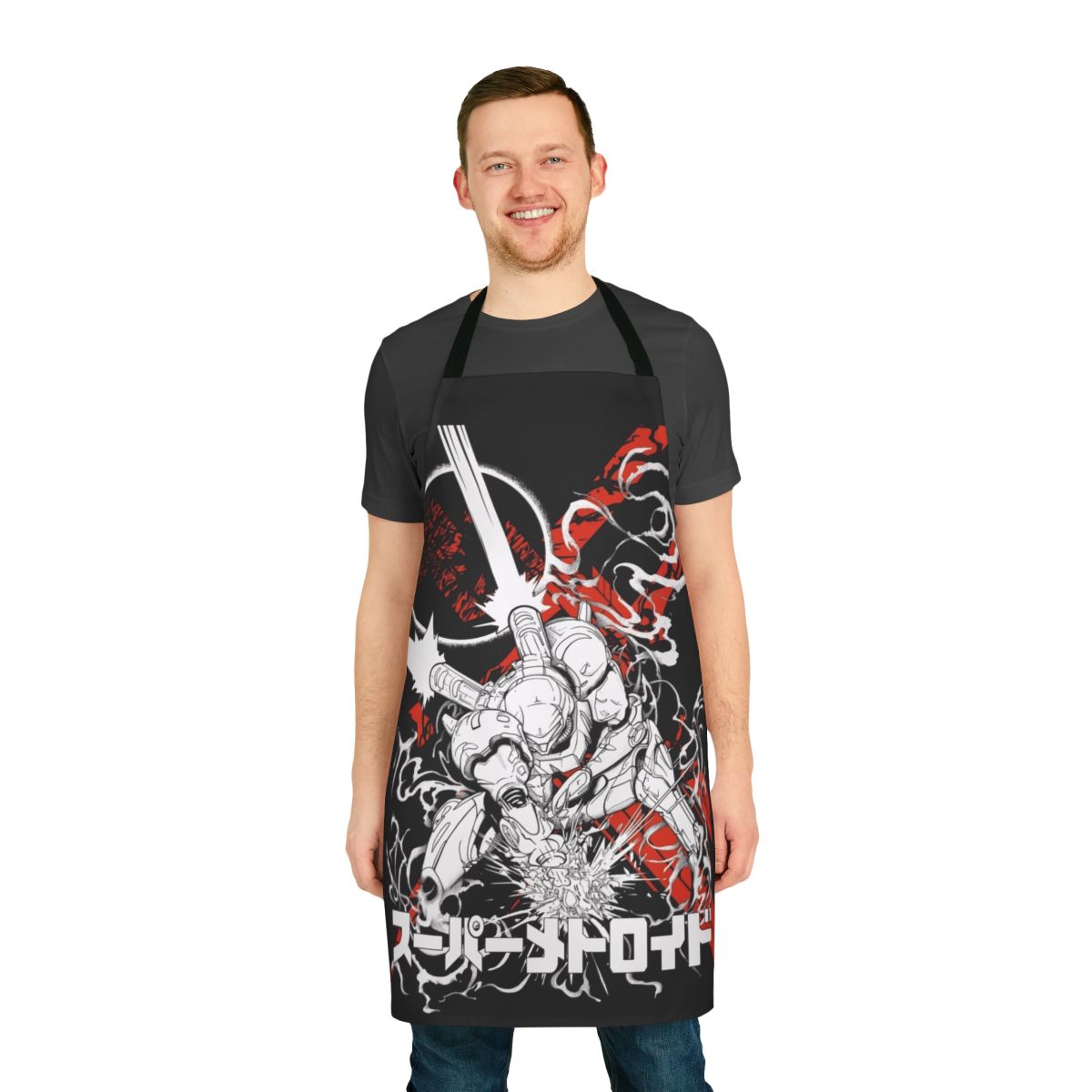 Metroid-themed apron with Samus Aran design, perfect for retro gaming enthusiasts