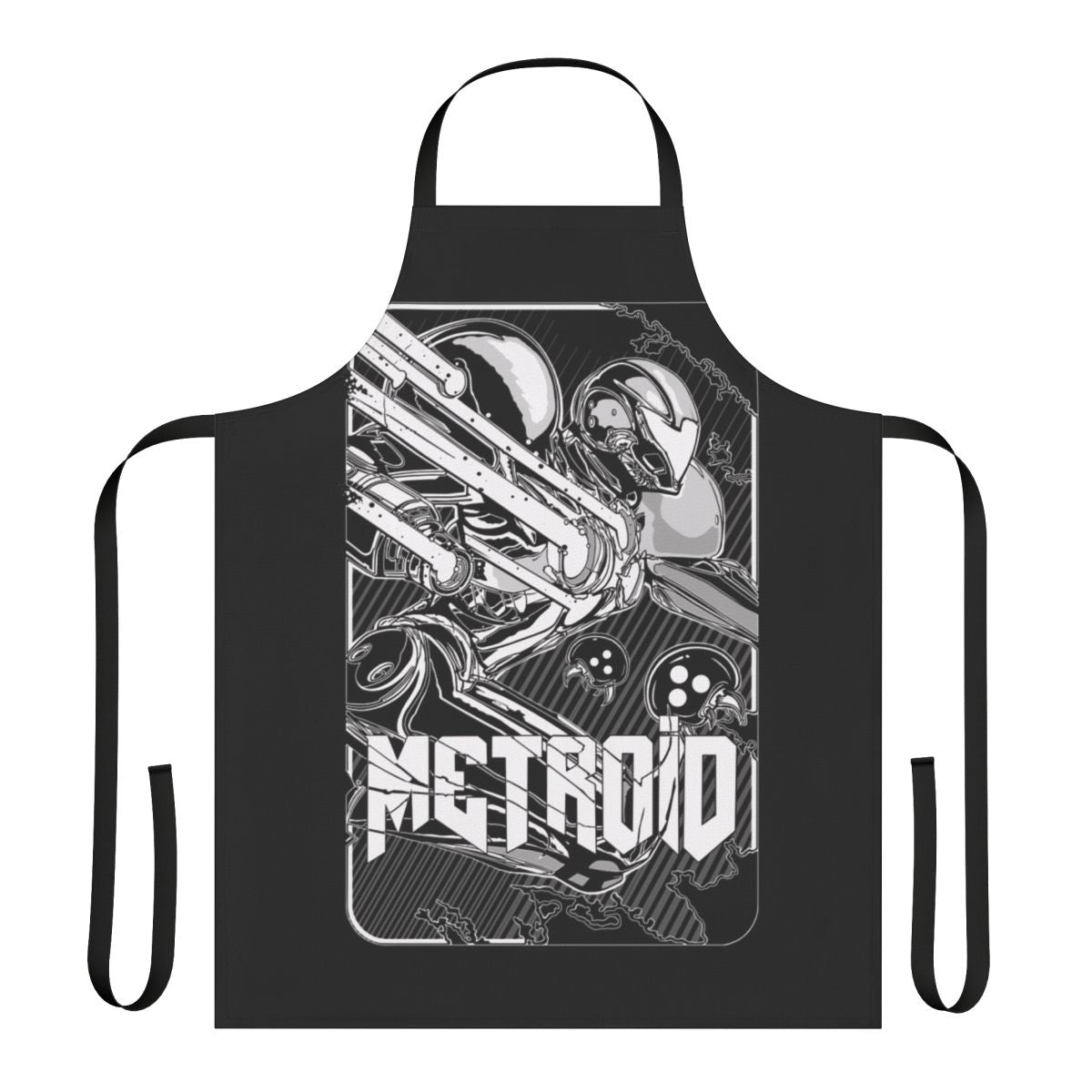 Metroid-inspired cooking apron featuring Samus Aran in a space-themed design