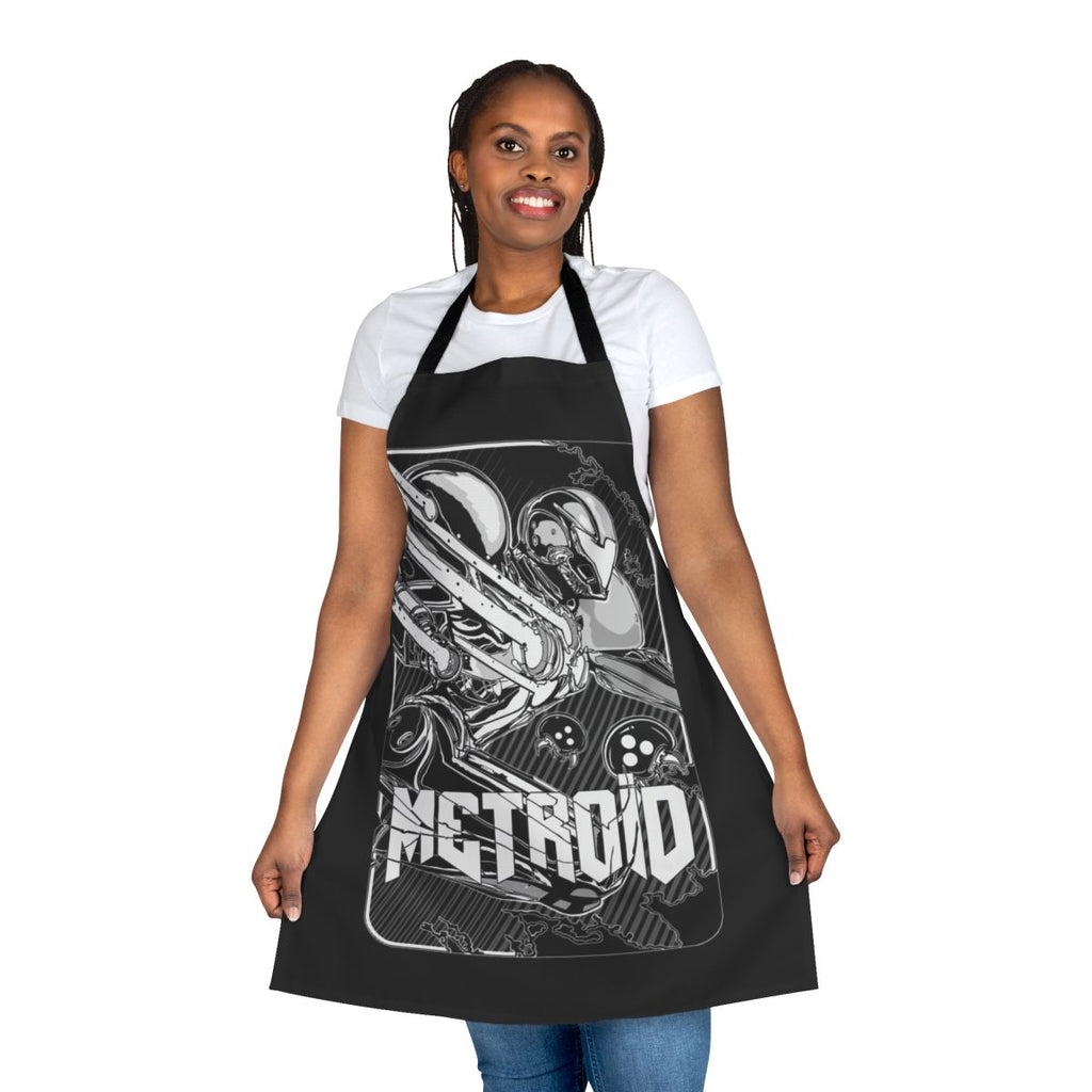 Metroid-inspired cooking apron featuring Samus Aran in a space-themed design