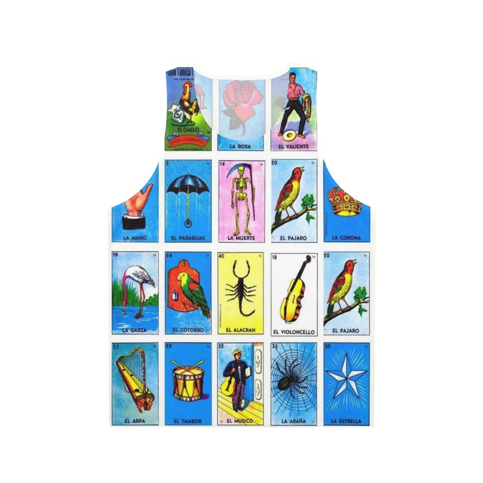Unisex tank top with vibrant Mexican bingo-inspired design