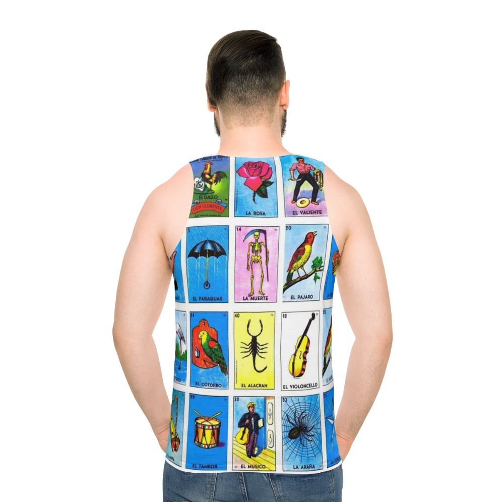 Unisex tank top with vibrant Mexican bingo-inspired design