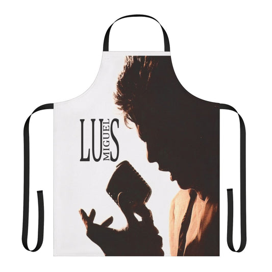 An apron featuring the name and imagery of renowned Mexican singer Luis Miguel.