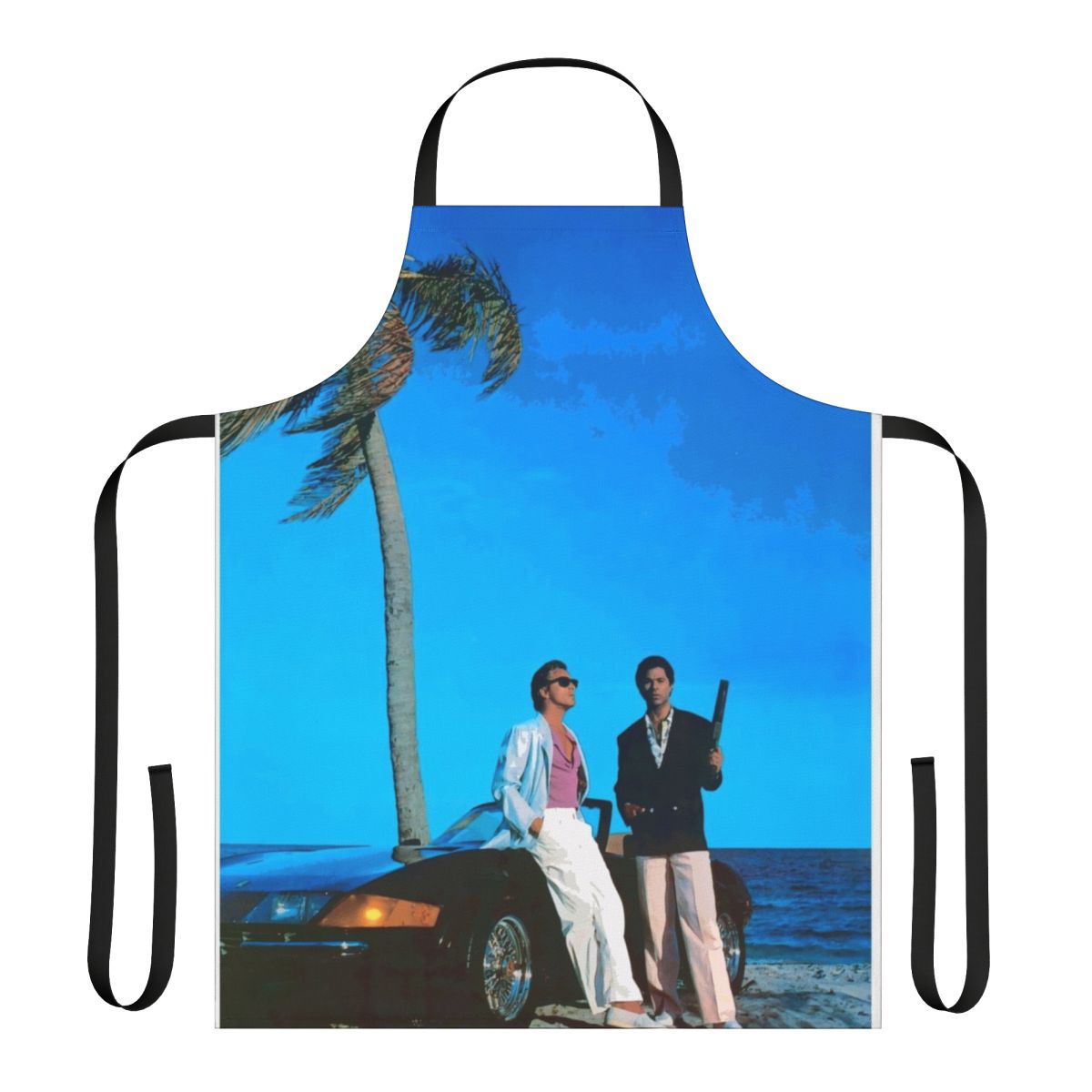 Miami Vice-inspired blue illustration kitchen apron