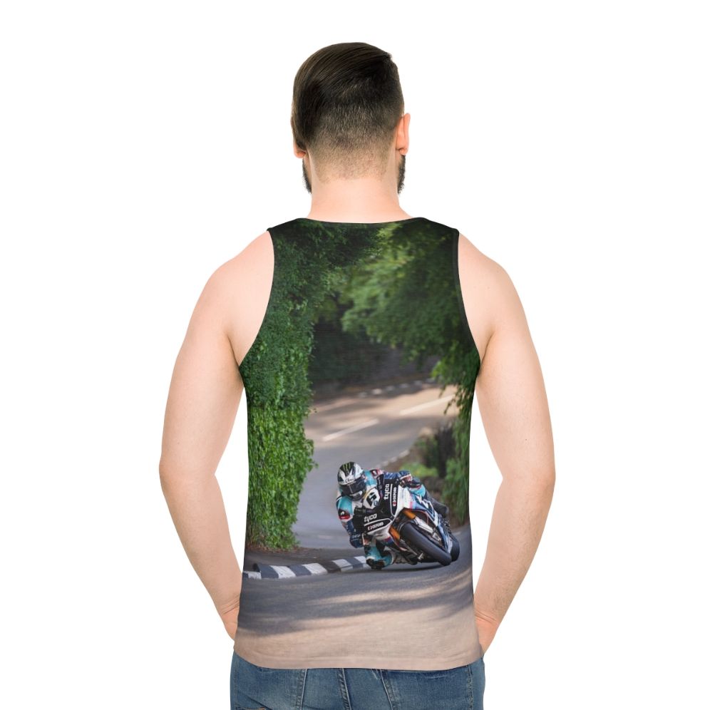 Unisex motorcycle racing tank top with Michael Dunlop design