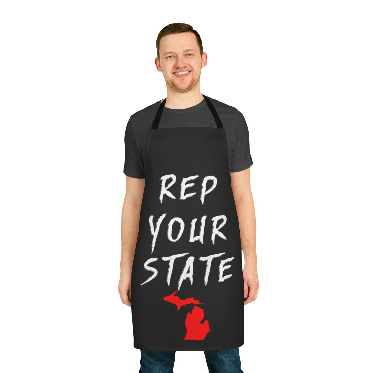 Michigan state pride apron with a bold design representing the state