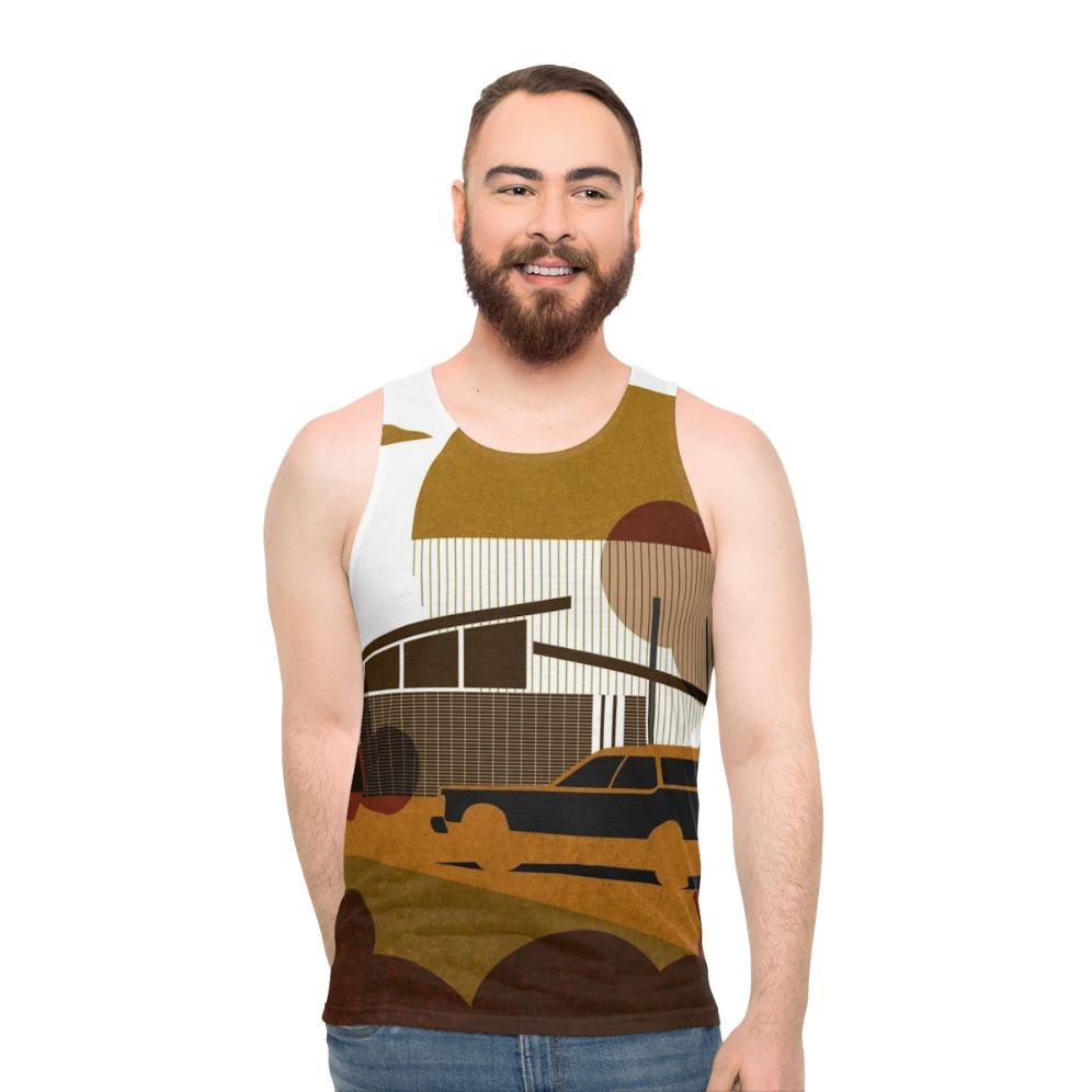 Midcentury architecture and station wagon unisex tank top