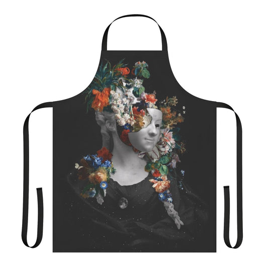 Midnight Spring Floral Apron with Surreal Flowers, Moon, and Stars