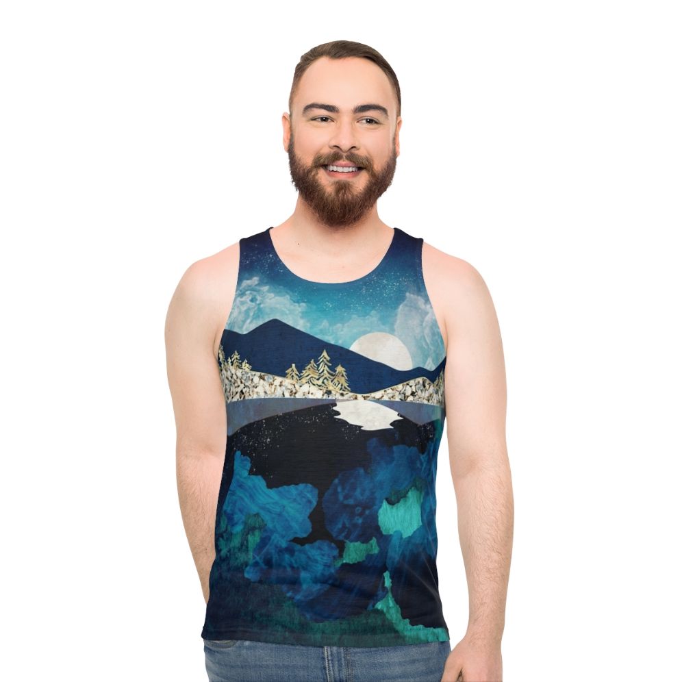 Midnight Water Unisex Tank Top with Celestial Nature Landscape