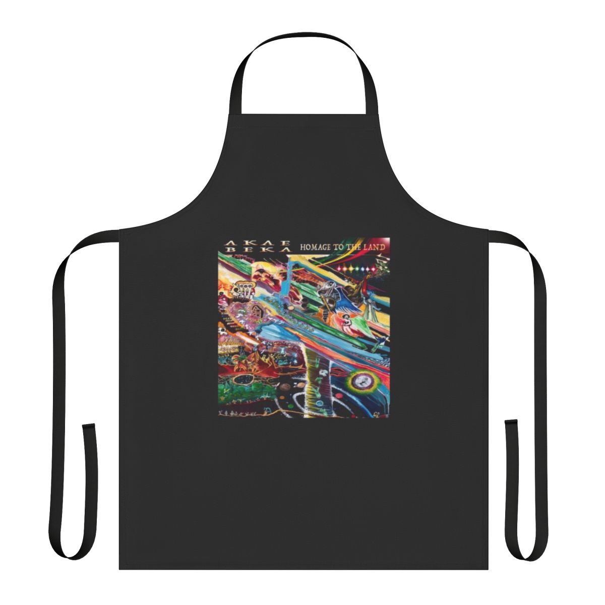 Midnite Akae Gott inspired reggae-themed apron with Rastafarian imagery and text