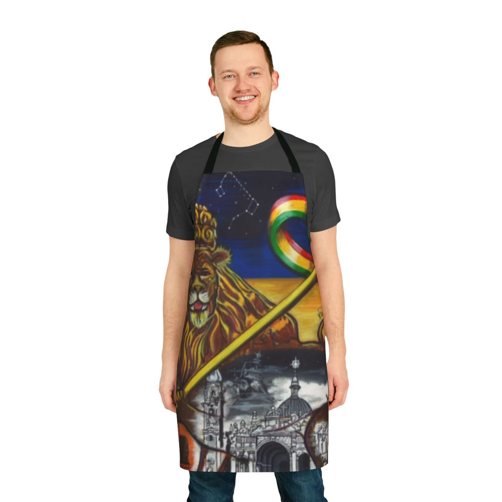 Midnite lion polygon pattern apron with Rastafarian and reggae rasta design elements