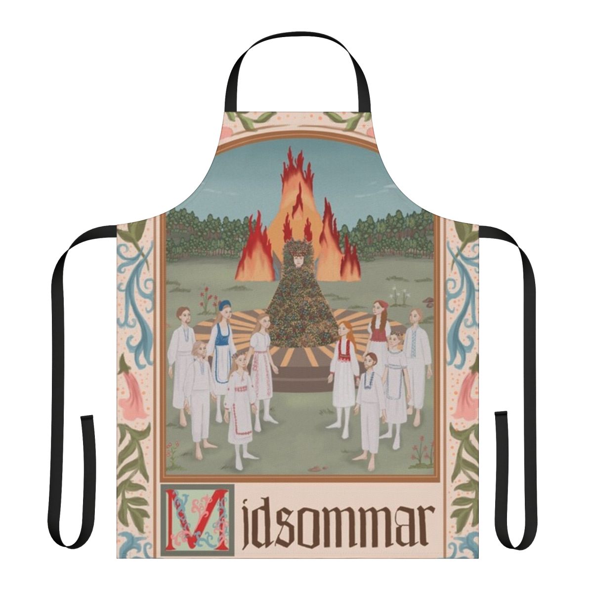 Midsommar-inspired apron with floral design, perfect for horror movie fans