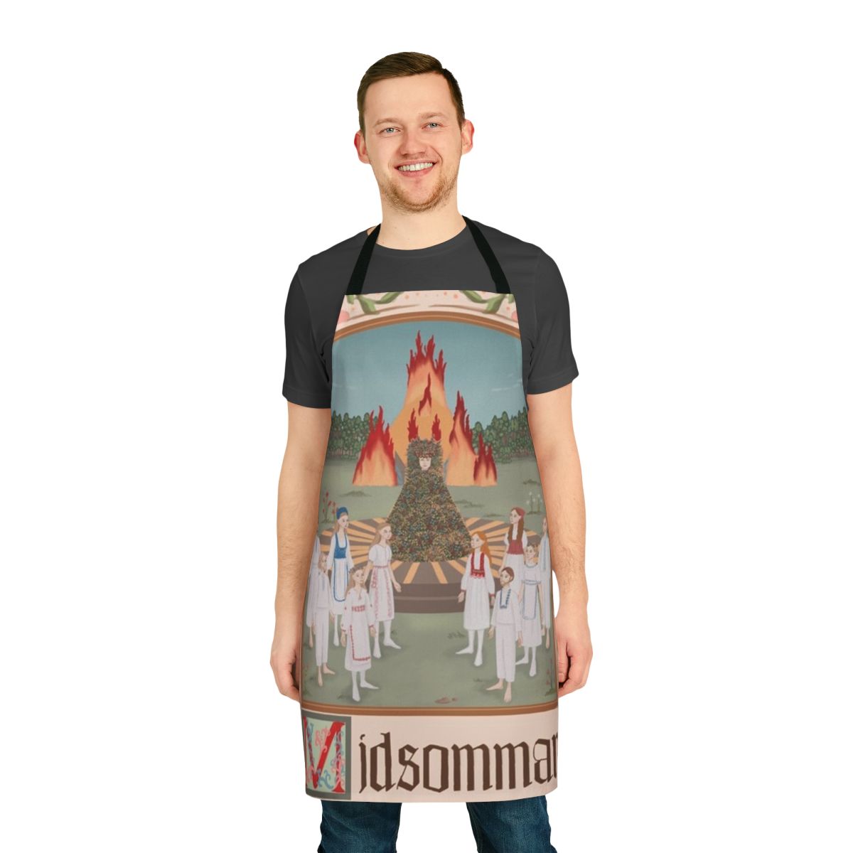 Midsommar-inspired apron with floral design, perfect for horror movie fans