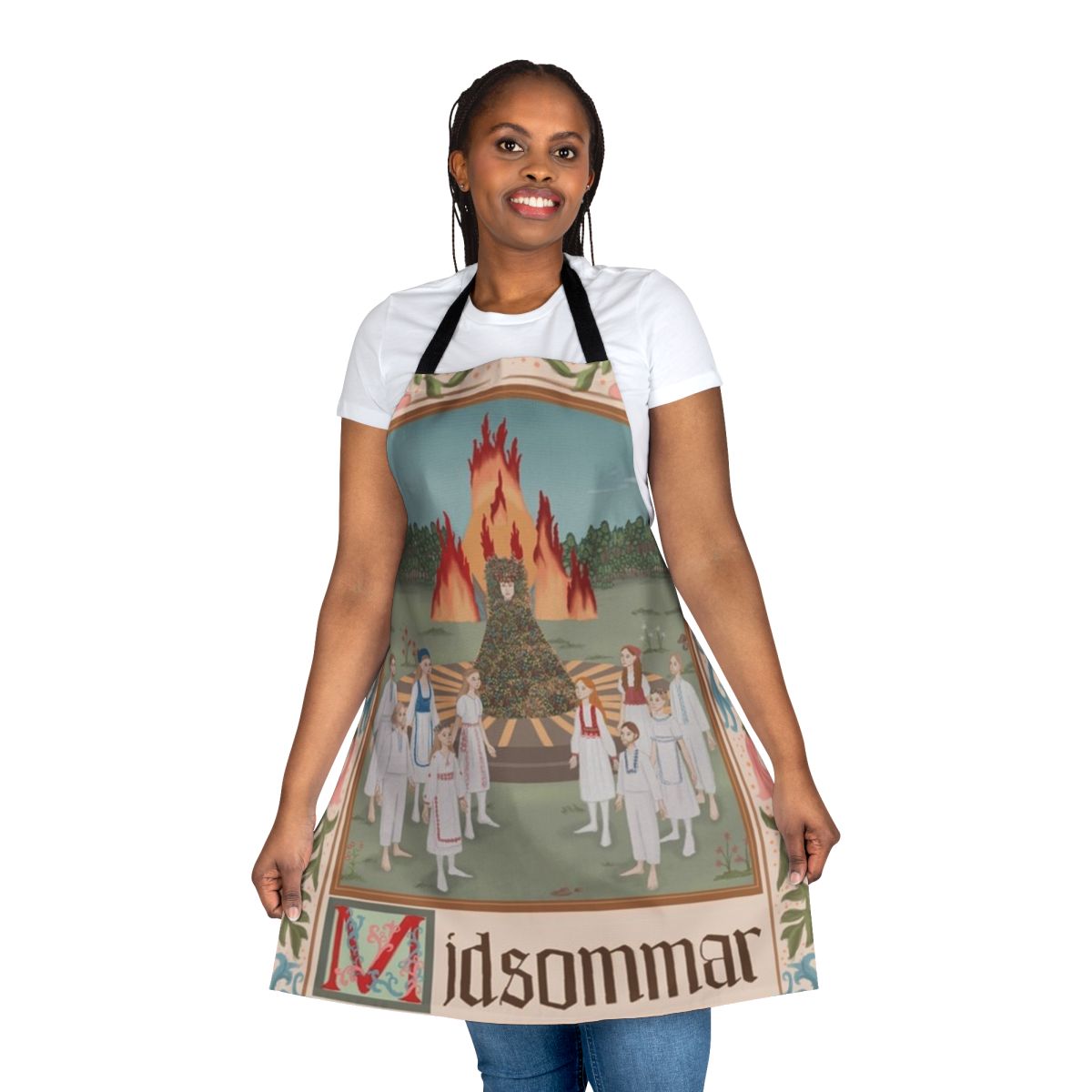 Midsommar-inspired apron with floral design, perfect for horror movie fans