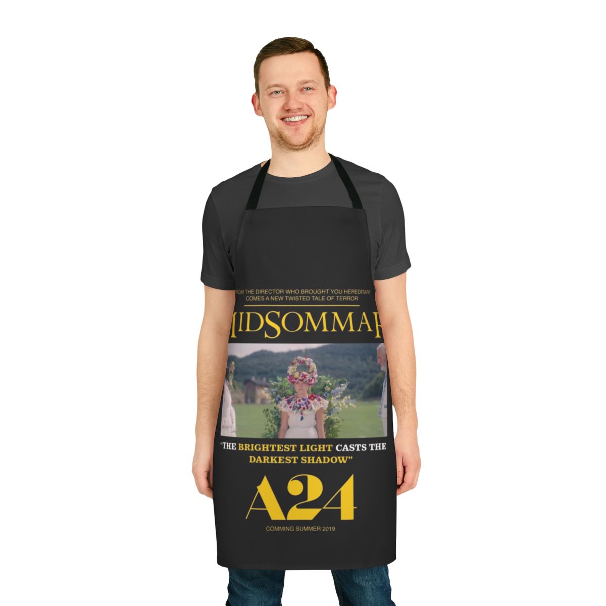 Midsommar-inspired horror movie poster printed on a durable apron
