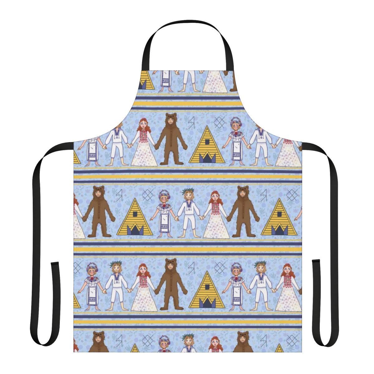 Midsommar-inspired floral pattern apron with maypole design