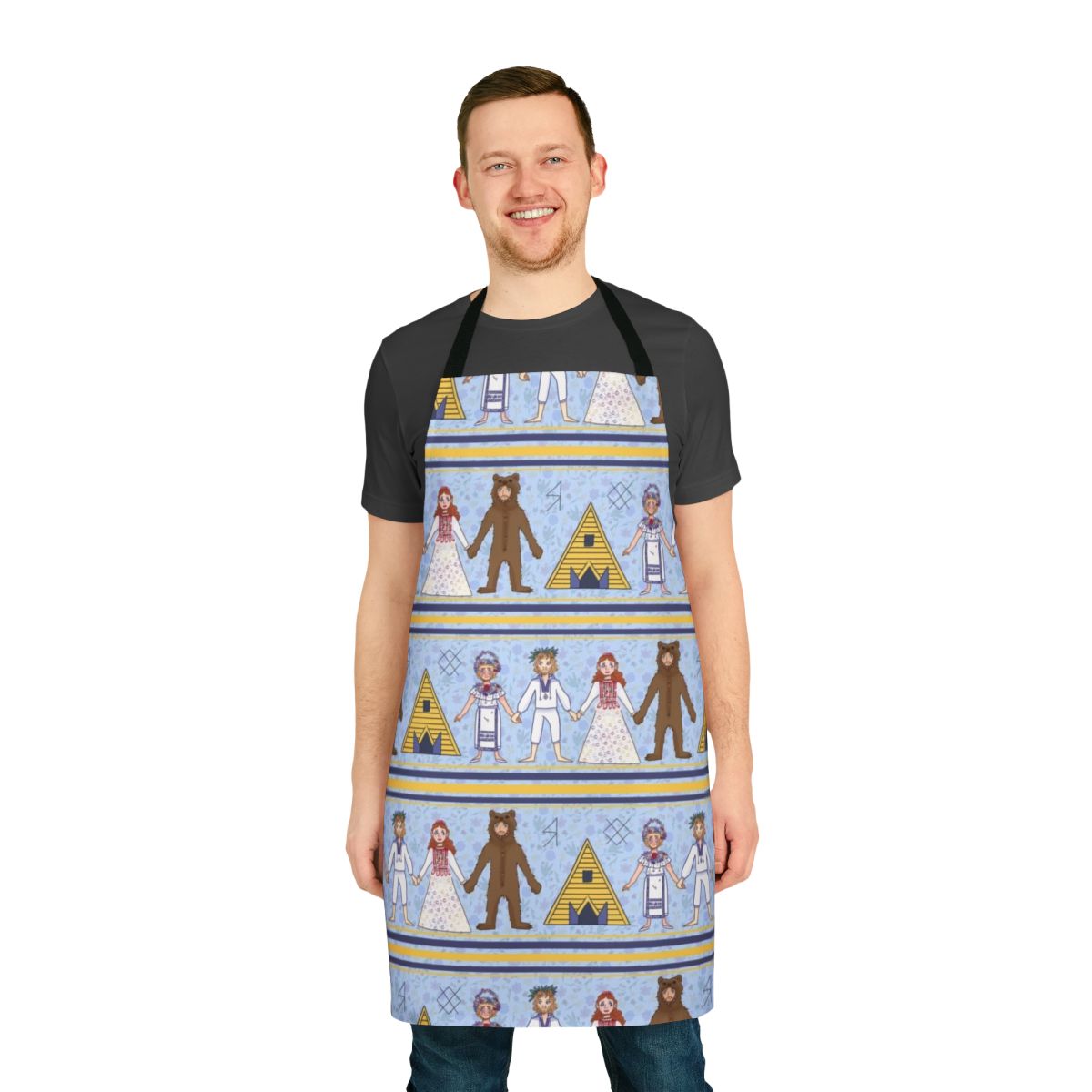 Midsommar-inspired floral pattern apron with maypole design