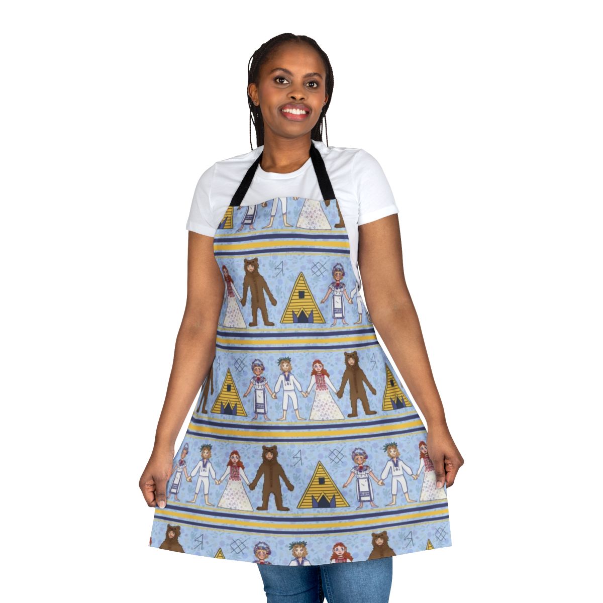 Midsommar-inspired floral pattern apron with maypole design