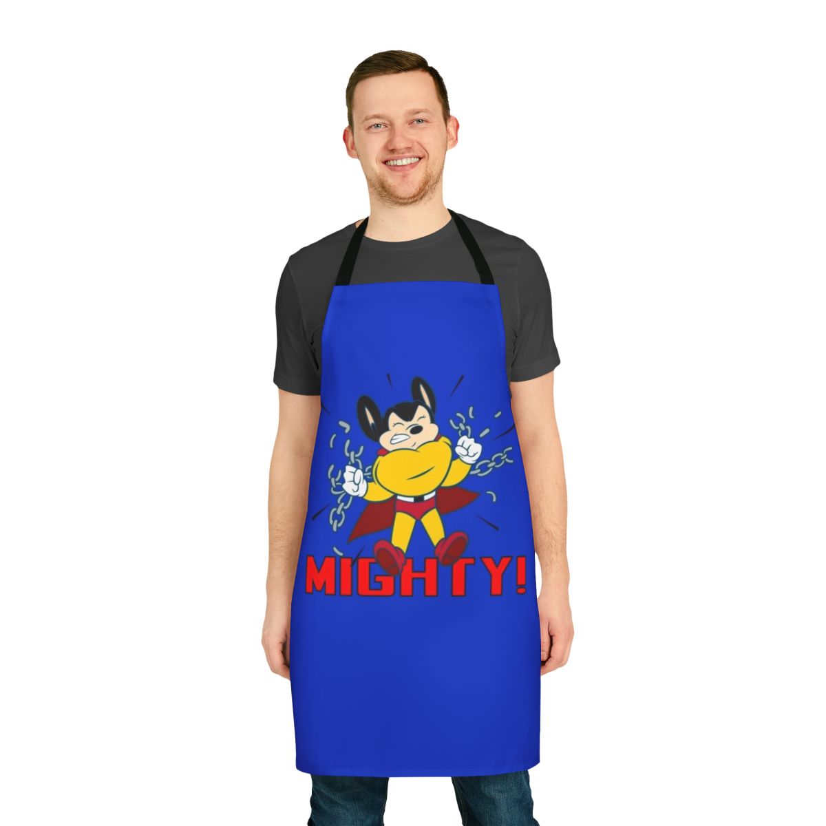 Mighty Cartoon Apron - Retro Novelty Apron with Superhero Mouse Design