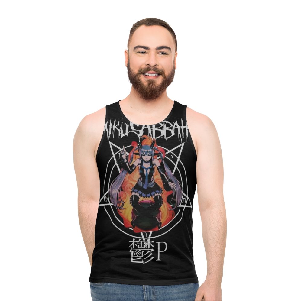 Miku Hatsune unisex tank top with metal music and baphomet design