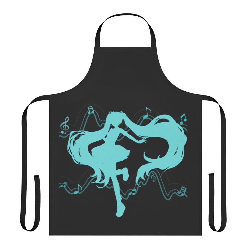 Miku Hatsune-inspired apron with musical notes and Vocaloid branding